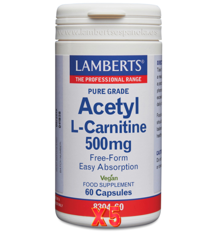 Pack de 5 unidades L-Acetil Carnitina Hcl 500 Mg 60 Cápsulas Lamberts