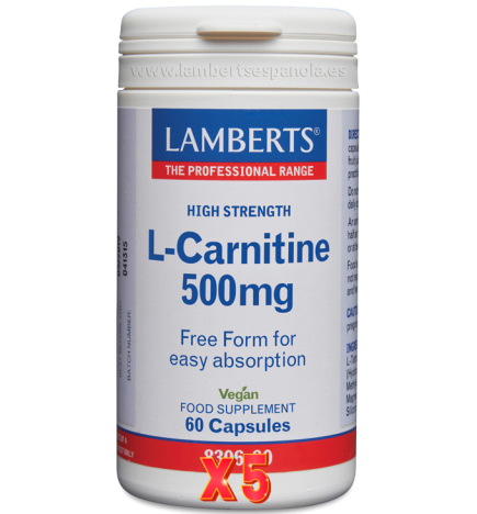 Pack de 5 unidades L-Carnitina 500 Mg 60 Cápsulas Lamberts
