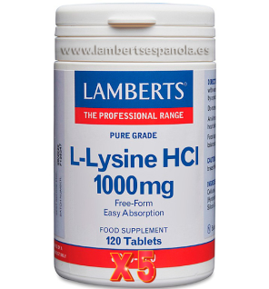 Pack de 5 unidades L-Lisina Hcl 1000 Mg 120 Tabletas Lamberts