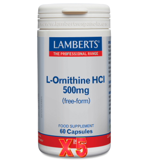 Pack de 5 unidades L-Ornitina Hcl 500 Mg 60 Cápsulas Lamberts