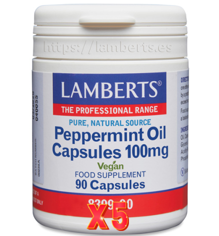 Pack de 5 unidades Aceite De Menta 100 Mg 90 Cápsulas Lamberts