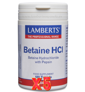 Pack de 5 unidades Betaína Hcl 324 Mg Y Pepsina 5 Mg 180 Tabletas Lamberts