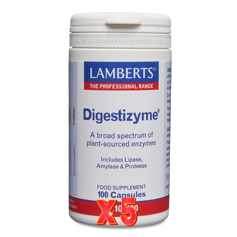 Pack de 5 unidades Digestizyme® (Enzimas Vegetales) 100 Cápsulas Lamberts Pack de 5 unidades Digestizyme® (Enzimas Vegetales) 100 Cápsulas Lamberts