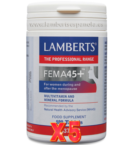 Pack de 5 unidades Fema 45+ (Durante Y Después De La Menopausia) 180 Tabletas Lamberts
