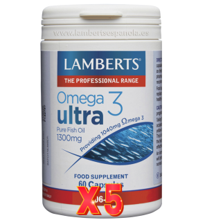 Pack de 5 unidades Omega 3 Ultra (Aceite De Pescado Puro 1300 Mg) 60 Cápsulas Lamberts