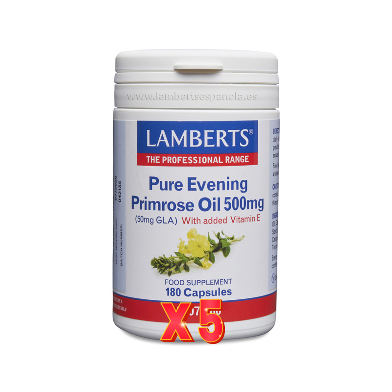 Pack de 5 unidades Aceite De Prímula 500 Mg 180 Cápsulas Lamberts Pack de 5 unidades Aceite De Prímula 500 Mg 180 Cápsulas Lamberts