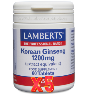 Pack de 5 unidades Ginseng Coreano 1200 Mg 60 Tabletas Lamberts