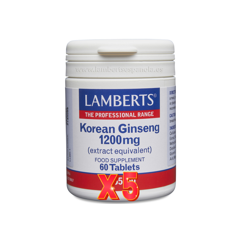 Pack de 5 unidades Ginseng Coreano 1200 Mg 60 Tabletas Lamberts Pack de 5 unidades Ginseng Coreano 1200 Mg 60 Tabletas Lamberts