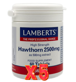 Pack de 5 unidades Espino Blanco 2500 Mg (Flavonoides 10 Mg) 60 Tabletas Lamberts