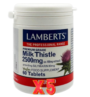 Pack de 5 unidades Cardo Mariano 2500 Mg (80 Mg De Silimarina) 60 Tabletas Lamberts