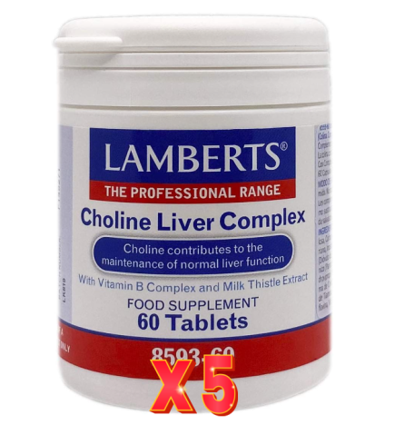 Pack de 5 unidades Choline Liver Complex (Cardo Mariano Y Vit. B) 60 Tabletas Lamberts
