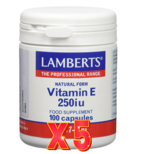 Pack de 5 unidades Vitamina E Natural 250 Ui 100 Cápsulas Lamberts