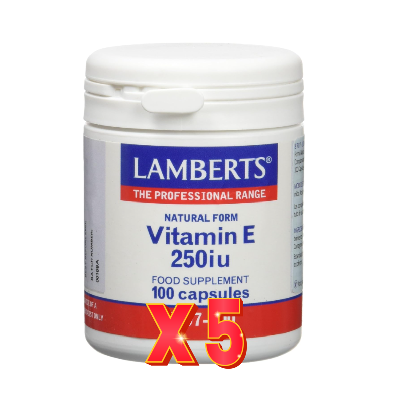 Pack de 5 unidades Vitamina E Natural 250 Ui 100 Cápsulas Lamberts