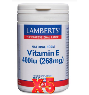 Pack de 5 unidades Vitamina E Natural 400 Ui 180 Cápsulas Lamberts