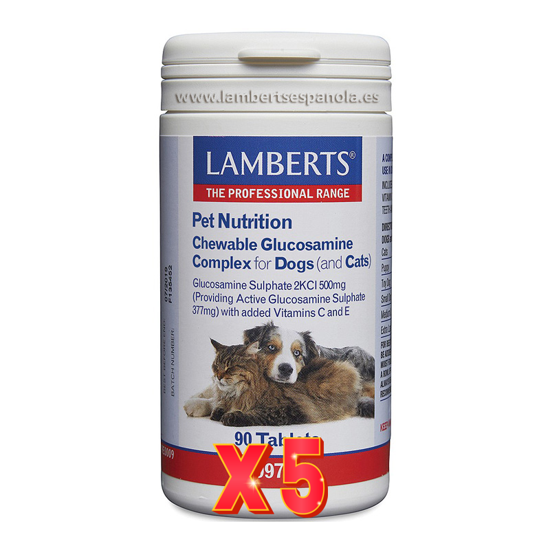 Pack de 5 unidades Complejo De Glucosamina Para Perros Y Gatos 90 Tabletas Lamberts