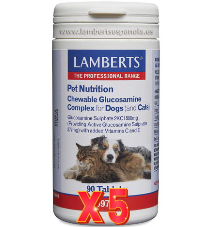 Pack de 5 unidades Complejo De Glucosamina Para Perros Y Gatos 90 Tabletas Lamberts