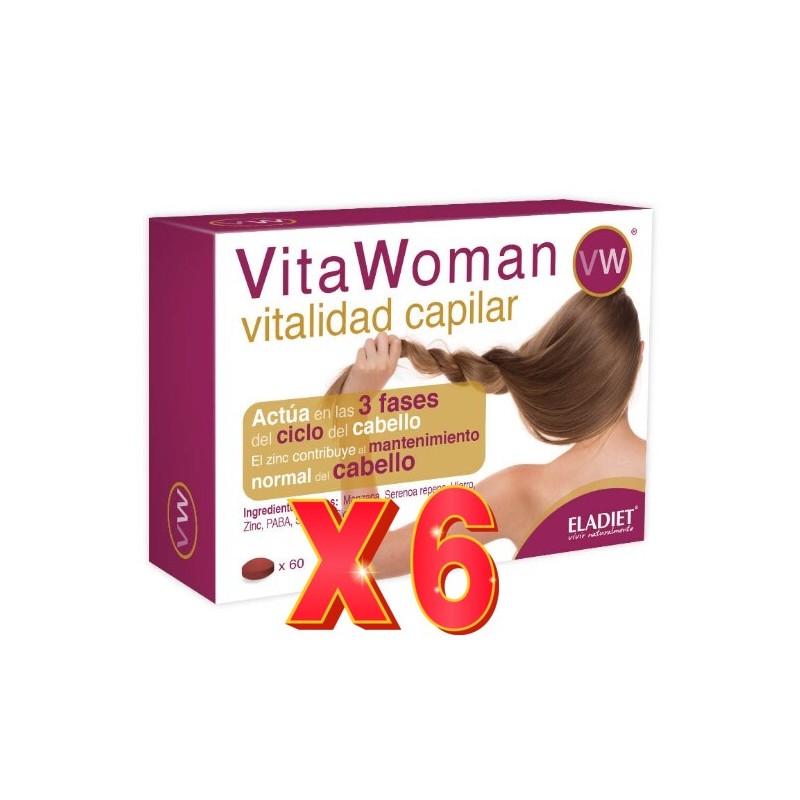 Pack de 6 unidades Vitawoman Vitalidad Capilar 60 Comprimidos Eladiet Pack de 6 unidades Vitawoman Vitalidad Capilar 60 Comprimidos Eladiet