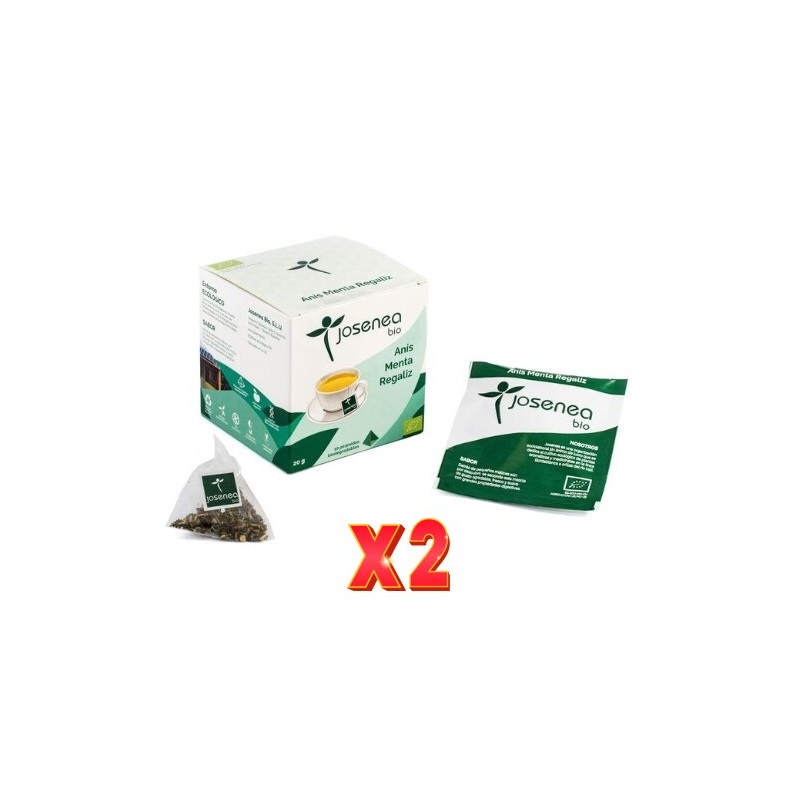 Pack de 2 unidades Anis-Menta-Regaliz Bio 10 Pir. Ensobr. Caja 10 Pirámides Ensobradas JOSENEA