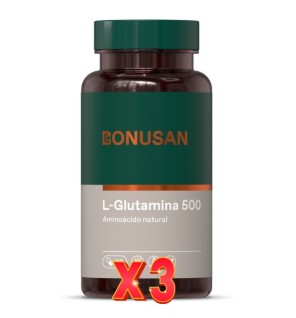Pack de 3 unidades L-Glutamina 500 60 Cápsulas Bonusan
