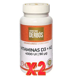 Pack de 2 unidades Vitaminas D3 + K2 4000 Ui 90 µg  120 Comprimidos Derbos