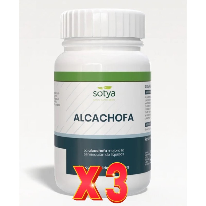 Pack de 3 unidades Alcachofa 500Mg 100 Comprimidos Sotya Pack de 3 unidades Alcachofa 500Mg 100 Comprimidos Sotya