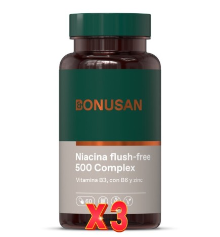 Pack de 3 unidades Niacina Flush-Free 500 Complex 60 Cápsulas Bonusan