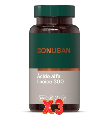 Pack de 3 unidades Ácido Alfa Lipoico 300 60 Cápsulas Bonusan