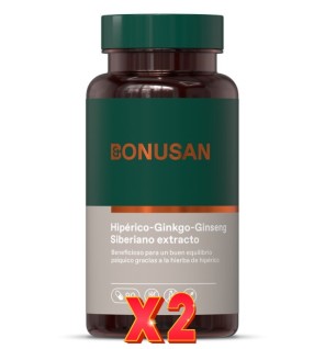 Pack de 2 unidades Hipérico-Ginkgo-Ginseng Siberiano Extracto 90 Cápsulas Bonusan