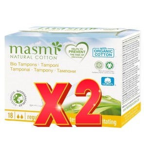 Pack de 2 unidades Tampones De Algodon Regular Sin Aplicador Bio 18Ud Masmi
