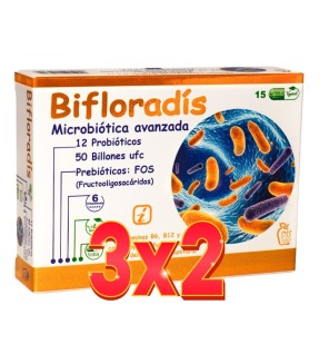 Pack de 3x2 unidades Bifloradís 15 cápsulas Dis