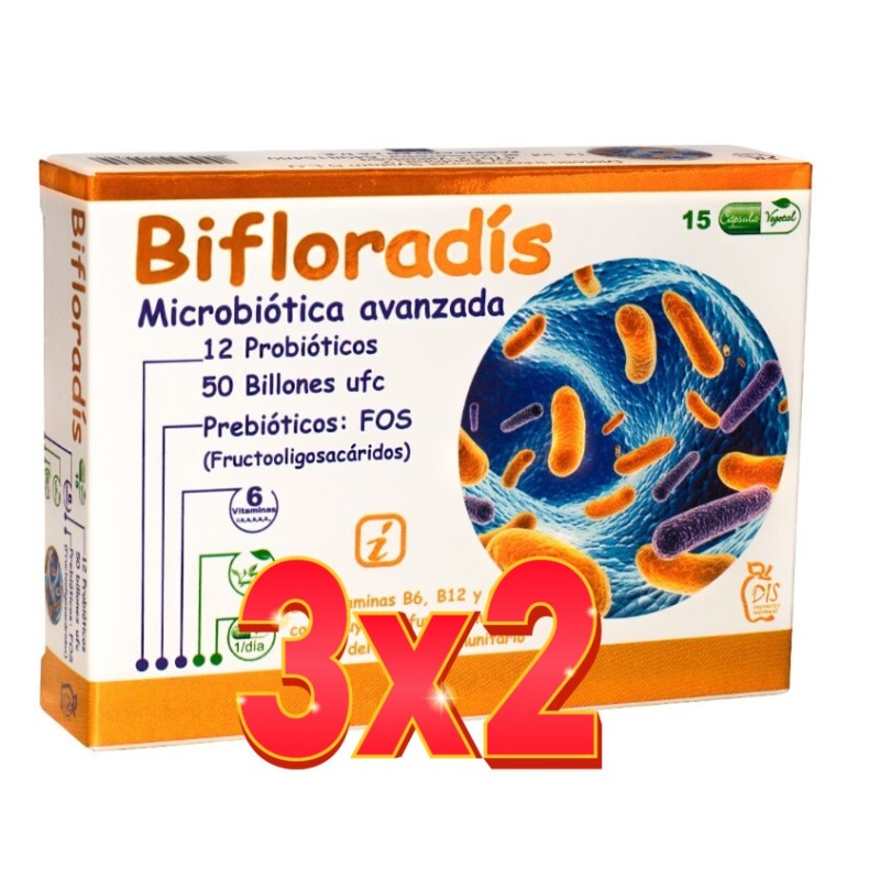 Pack de 3x2 unidades Bifloradís 15 cápsulas Dis