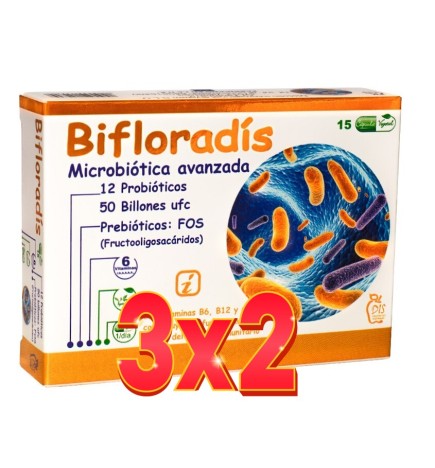 Pack de 3x2 unidades Bifloradís 15 cápsulas Dis