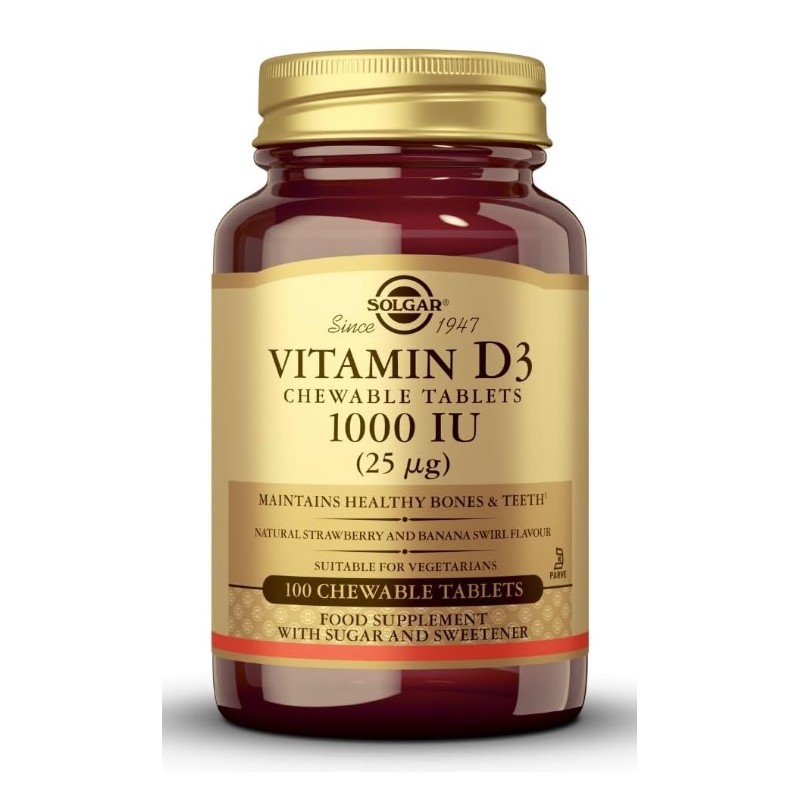 Vitamina D3 1000 Ui 100 Comprimidos Masticables Solgar