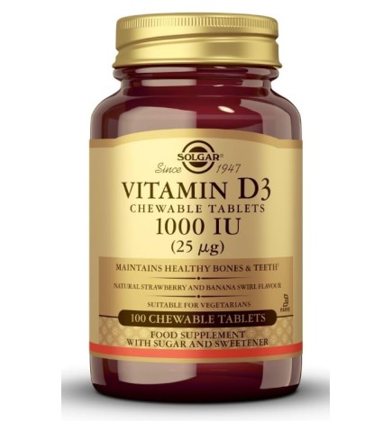 Vitamina D3 1000 Ui 100 Comprimidos Masticables Solgar