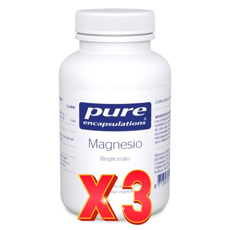 Pack de 3 unidades Magnesio Bisglicinato 90 cápsulas Pure Encapsulation