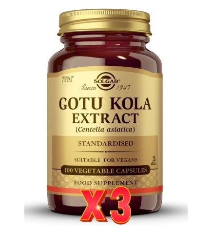 Pack de 3 unidades Full Potency Gotu Kola 100 Cápsulas Solgar