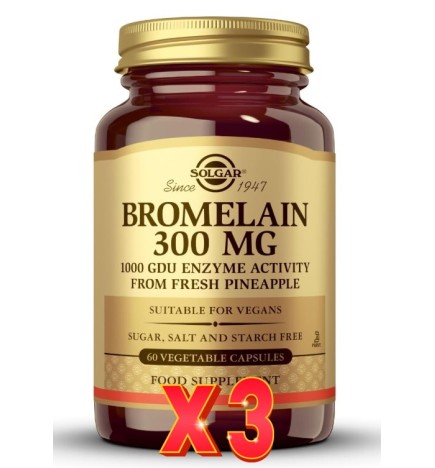 Pack de 3 unidades Bromelina 300 Mg 60 Cápsulas Solgar