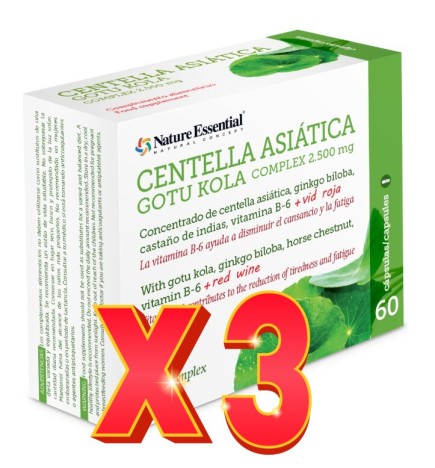 Pack 3 unidades Centella asiatica (complex) 2500 mg 60 capsulas vegetales Nature Essential