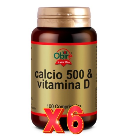 Pack 6 uds Calcio 500 + vitamina D 100 comprimidos Obire