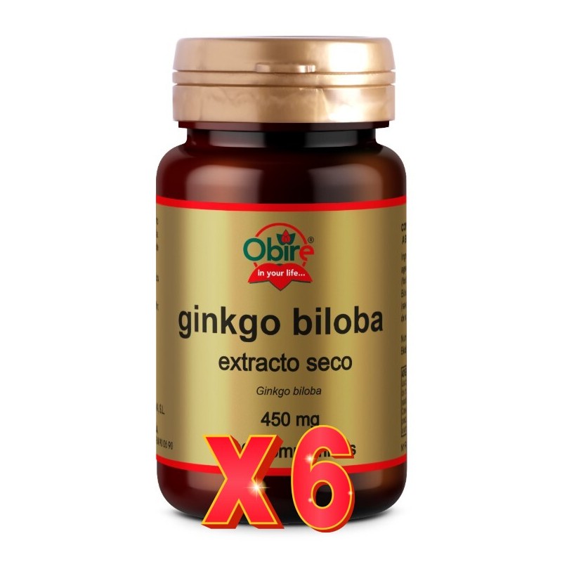 Pack 6 uds Ginkgo biloba 450 mg (ext seco) 100 comprimidos Obire Pack 6 uds Ginkgo biloba 450 mg (ext seco) 100 comprimidos Obire