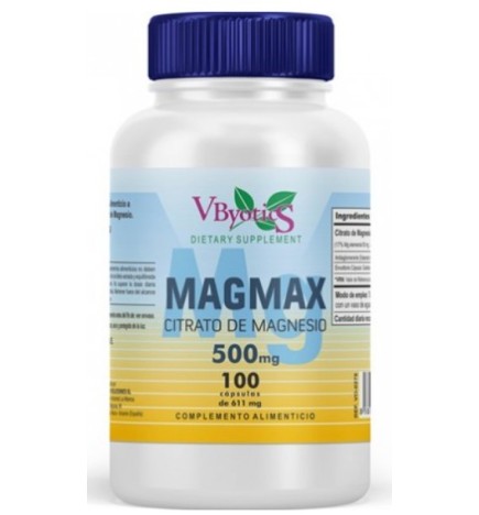 Magmax Citrato De Magnesio 500 Mg 100 Cápsulas Vbyotics