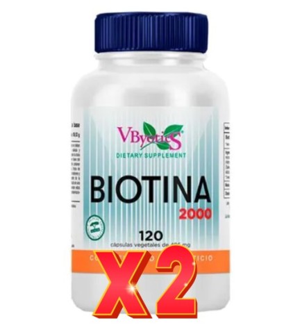 Pack de 2 unidades Biotina 2000  120  Cápsulas Vegetales Vbyotics