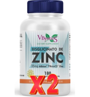 Pack de 2 unidades Bisglicinato De Zinc 25 Mg 180 Cápsulas Vegetales Vbyotics