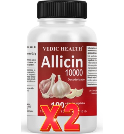 Pack de 2 unidades Allicin 10000 - Ext. Ajo (Desodorizado) 100 Cápsulas Vegetales Vbyotics
