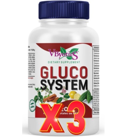 Pack de 3 unidades Gluco System Nuevo 120 Cápsulas Vegetales Vbyotics