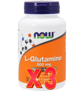 Pack de 3 unidades L-Glutamina 500 Mg 120 Cápsulas Vegetales Now