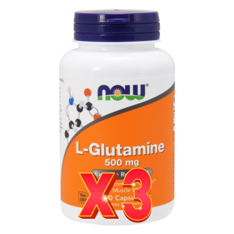Pack de 3 unidades L-Glutamina 500 Mg 120 Cápsulas Vegetales Now