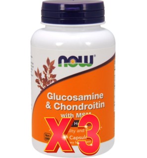 Pack de 3 unidades Glucosamina & Condroitina Con Msm 90 Cápsulas Vegetales Now