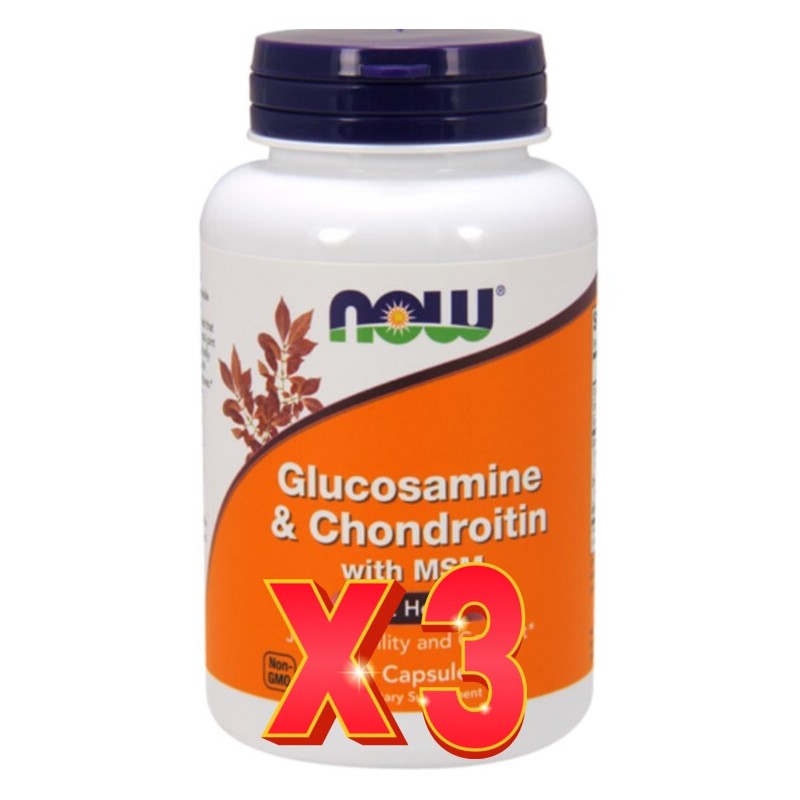 Pack de 3 unidades Glucosamina & Condroitina Con Msm 90 Cápsulas Vegetales Now