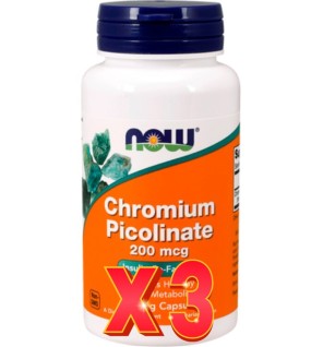 Pack de 3 unidades Cromo Picolinato 200 Mcg 100 Cápsulas Vegetales Now